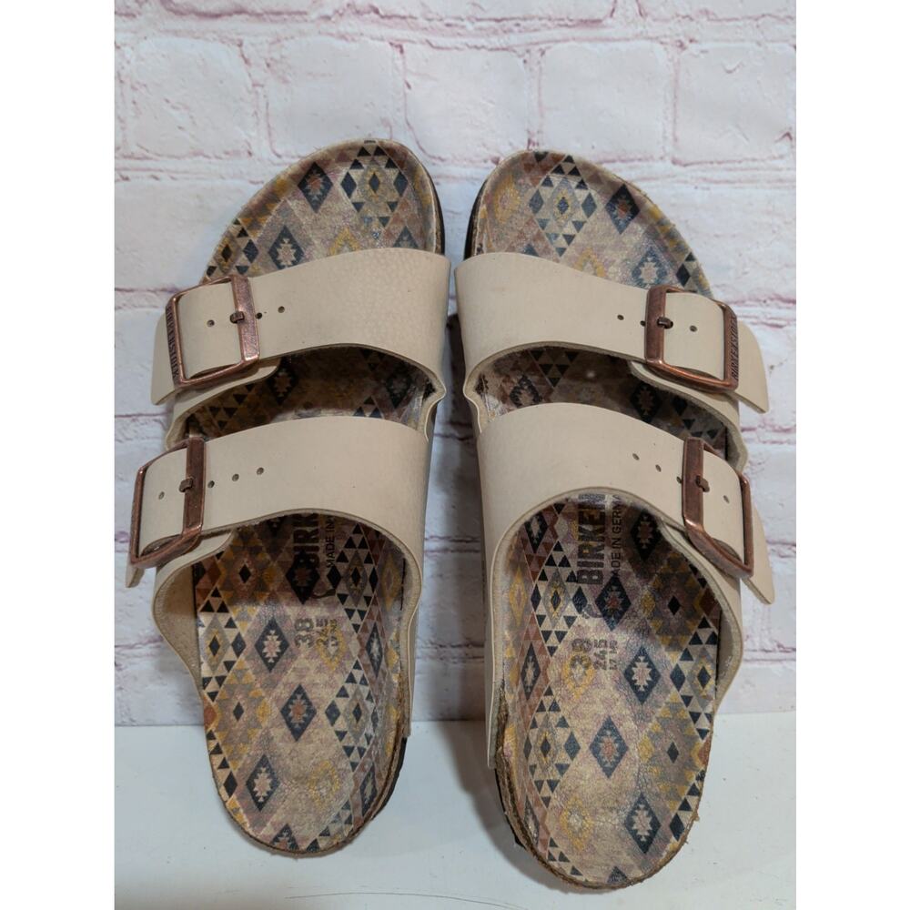 Birkenstock Arizona Ecru Birko Flor Aztec Sole Sandals Slide Size 38 US 7 Narrow - Picture 2 of 11